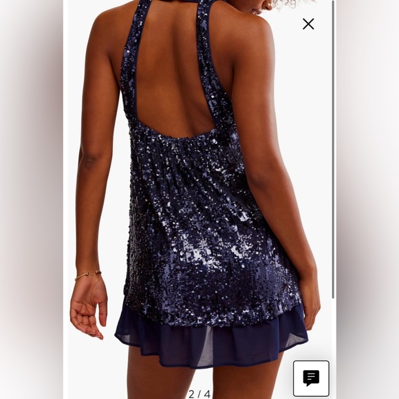 Free people bejeweled sequin mini slip dress. Size small. Worn once. Color: blue - Picture 2 of 2